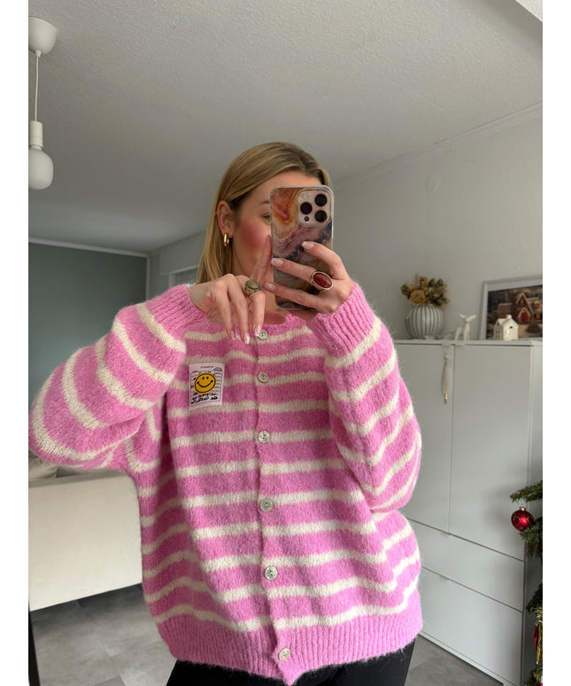 Smiley Strickjacke gestreift | pink rosa