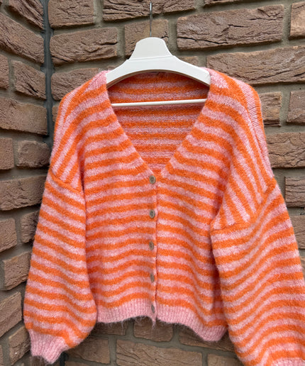 Gestreifte Strickjacke | orange lachs
