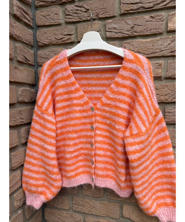 Gestreifte Strickjacke | orange lachs