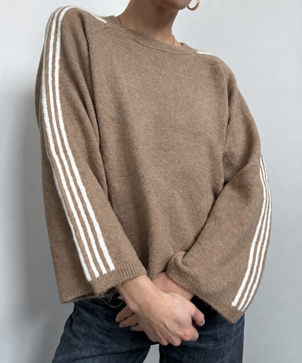 Strickpullover mit Ärmelstreifen | Camel