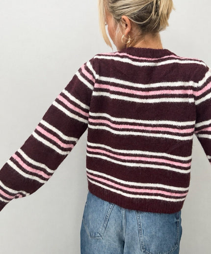 Gestreifte Strickjacke mit Statement-Knöpfen | Bordeaux