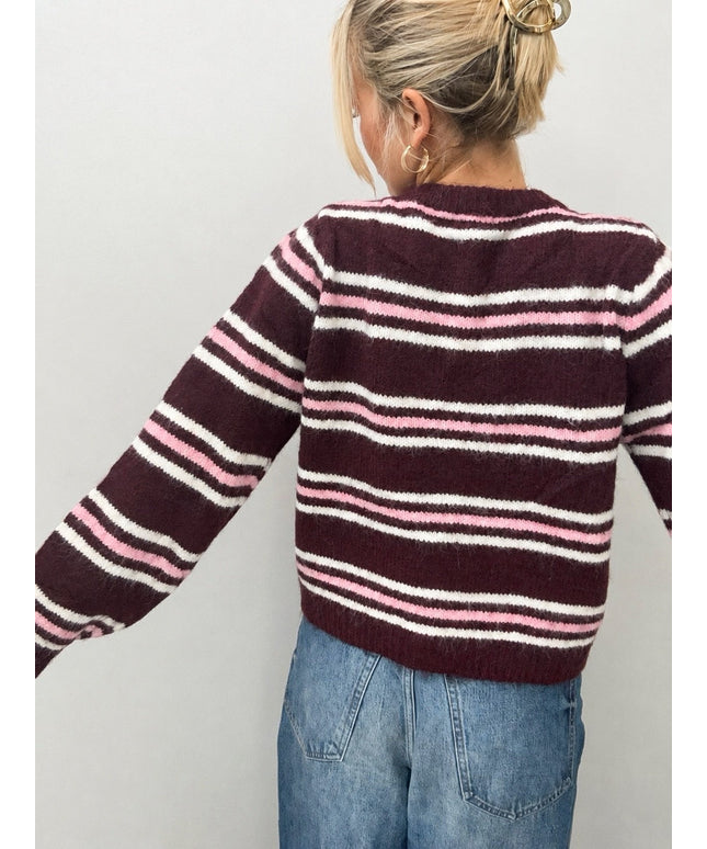 Gestreifte Strickjacke mit Statement-Knöpfen | Bordeaux