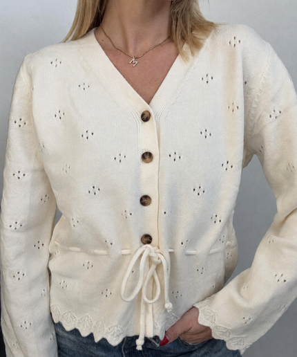 Strickjacke mit Lochstrickmuster - Creme
