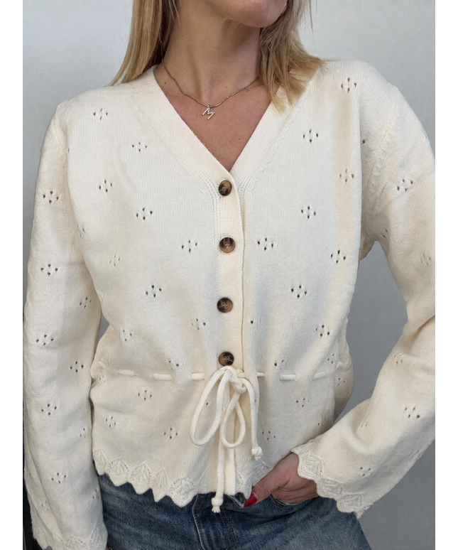 Strickjacke mit Lochstrickmuster - Creme