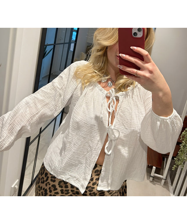 Musselin Bluse mit Schleifen off shoulder | versch. Farben