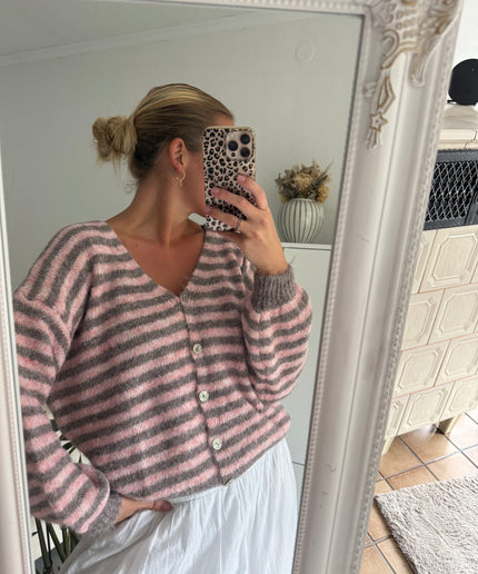 Gestreifte Strickjacke | taupe rosa