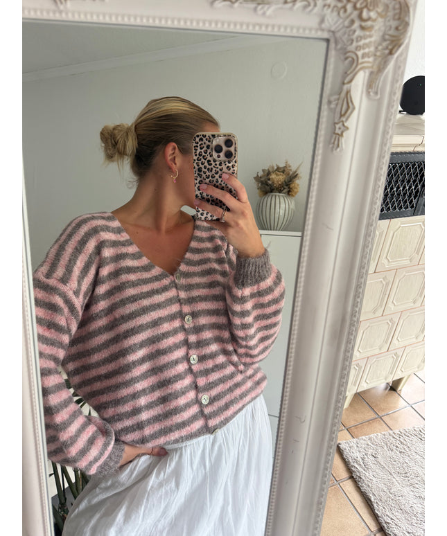 Gestreifte Strickjacke | taupe rosa