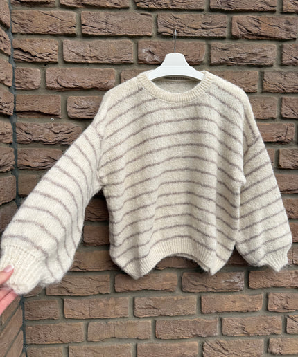 Kurzer Strickpullover mit Streifen | creme