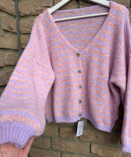 Gestreifte Strickjacke | Flieder/Orange