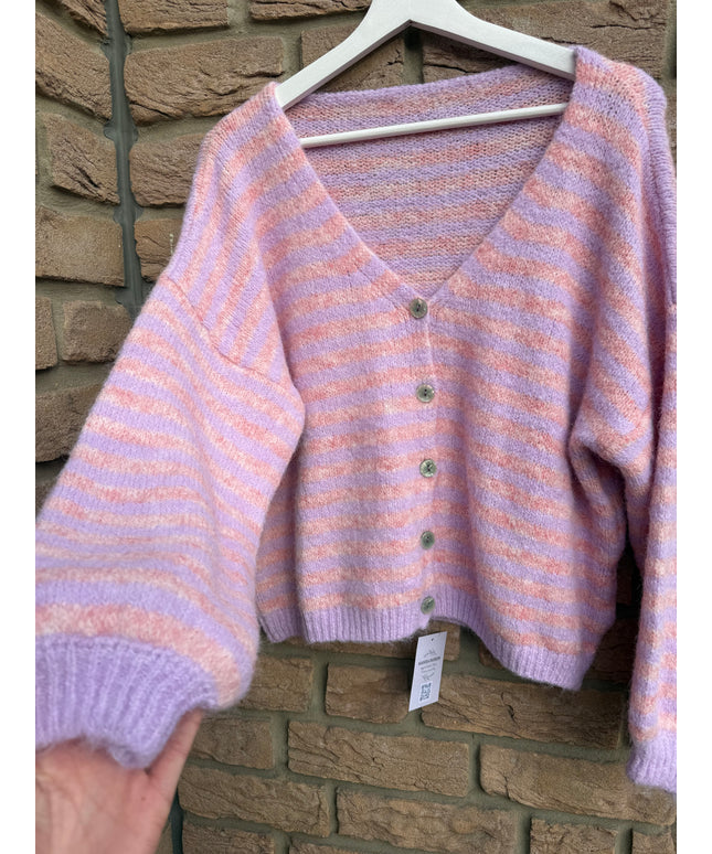 Gestreifte Strickjacke | Flieder/Orange