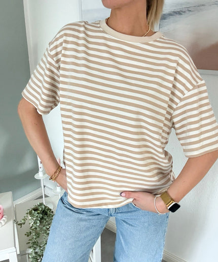 Gestreiftes T-Shirt | Striped Shirt | Beige/Weiß