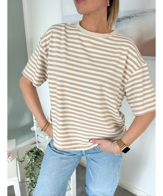 Gestreiftes T-Shirt | Striped Shirt | Beige/Weiß