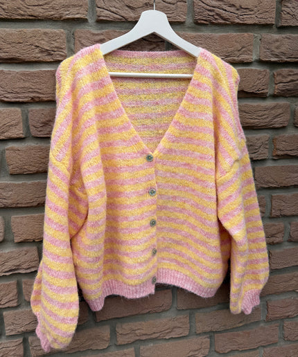 Gestreifte Strickjacke | gelb rosa