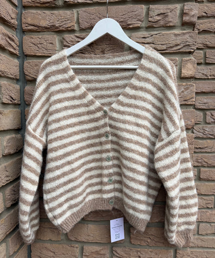 Gestreifte Strickjacke | Camel