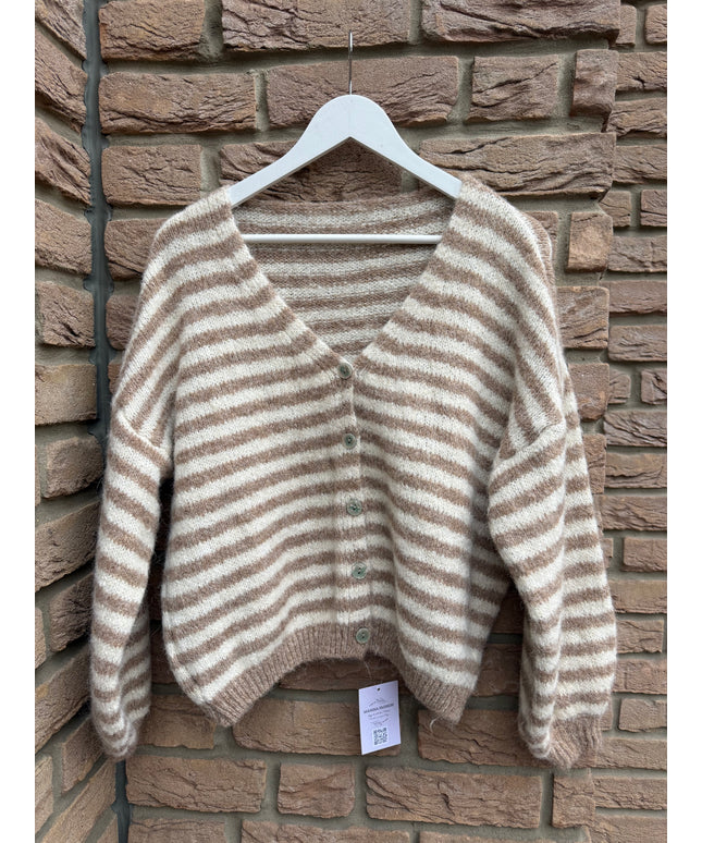 Gestreifte Strickjacke | Camel