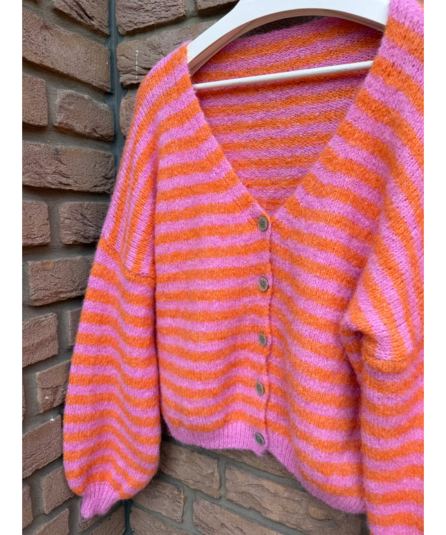 Gestreifte Strickjacke | orange rosa