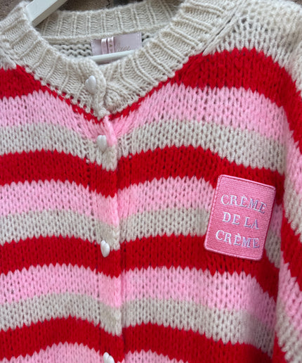 Gestreifte Oversize Strickjacke Creme de la Creme | rot rosa