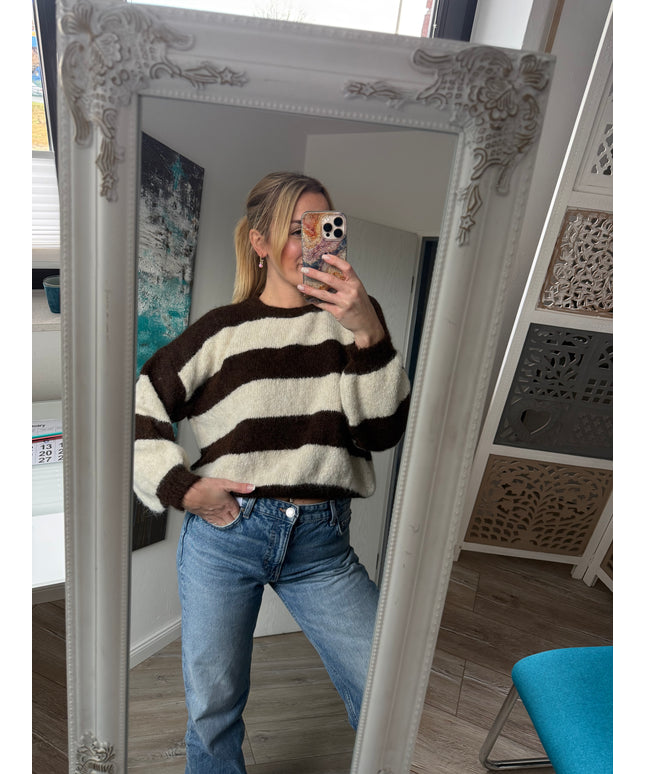 Pullover mit Streifen | braun/weiß