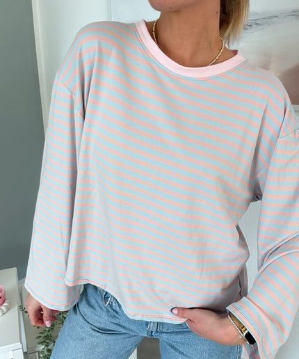 Gestreiftes Langarmshirt | Striped Long Sleeve | hellblau/hellrosa