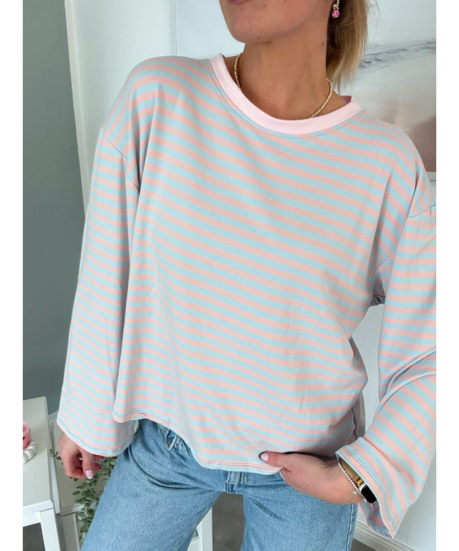 Gestreiftes Langarmshirt | Striped Long Sleeve | hellblau/hellrosa
