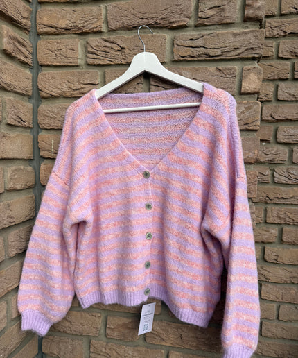 Gestreifte Strickjacke | Flieder/Orange