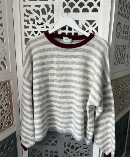 Pullover mit Streifen | bordeaux/grau