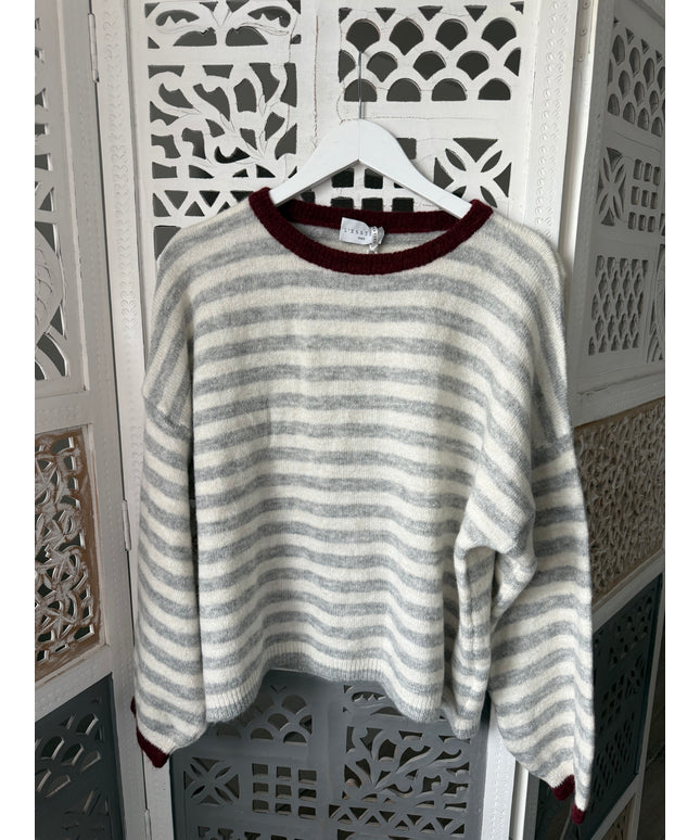 Pullover mit Streifen | bordeaux/grau