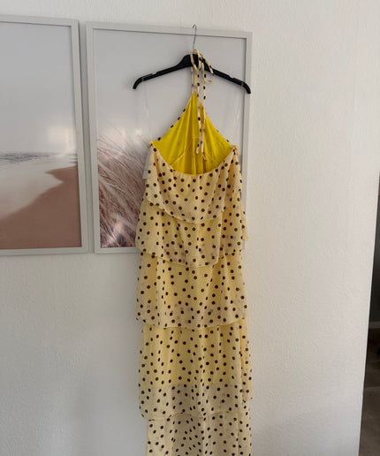 Polka Dots Maxi-Neckholder-Kleid mit Volants