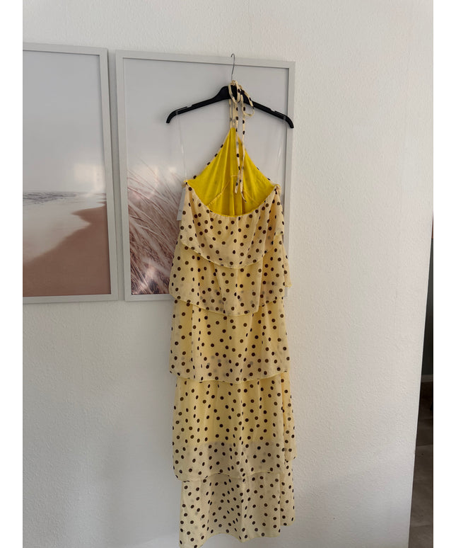 Polka Dots Maxi-Neckholder-Kleid mit Volants