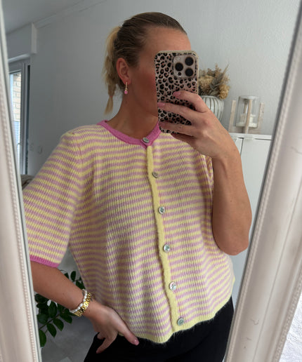 Kurzarm Strickjacke gestreift | gelb rosa