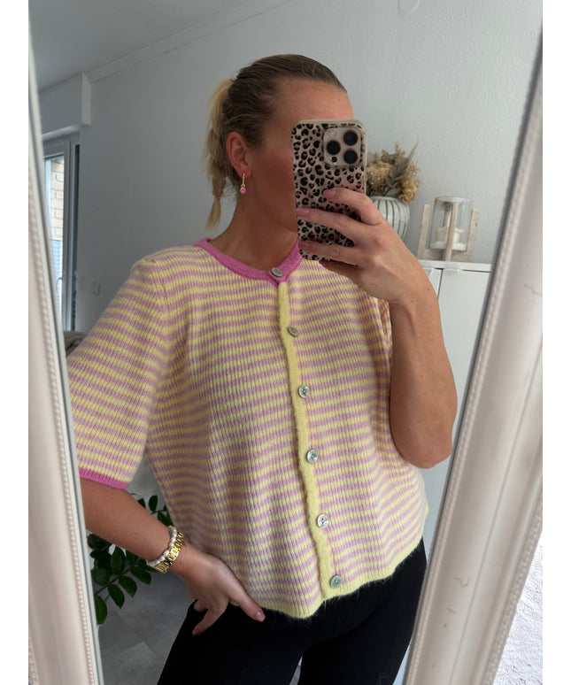 Kurzarm Strickjacke gestreift | gelb rosa