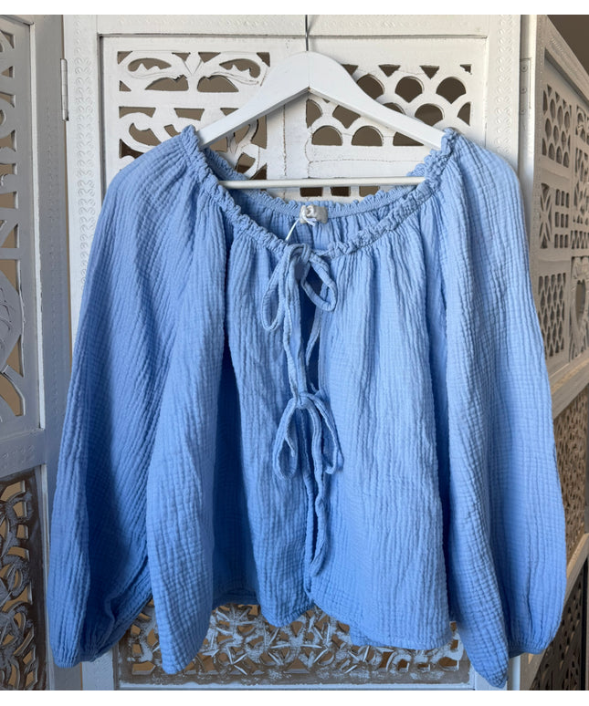 Musselin Bluse mit Schleifen off shoulder | versch. Farben