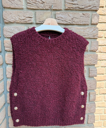 Boucle Weste mit goldenen Knöpfen | bordeaux