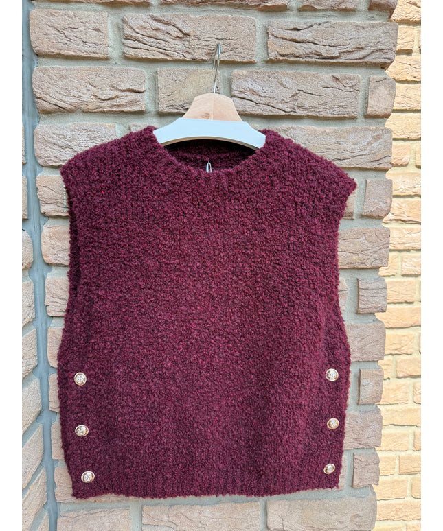Boucle Weste mit goldenen Knöpfen | bordeaux