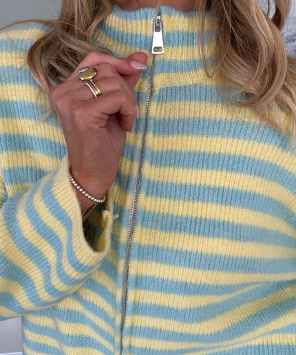 STRIPED FULL ZIP CARDIGAN | Modell Stella | lightblue/gelb