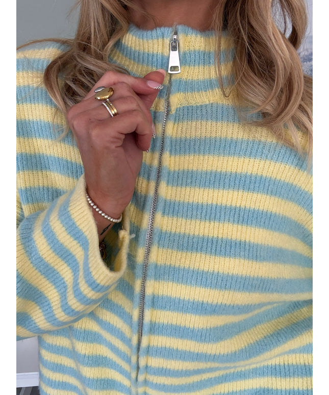 STRIPED FULL ZIP CARDIGAN | Modell Stella | lightblue/gelb