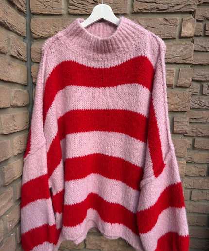 Oversize Strickpullover | gestreift | rosa rot