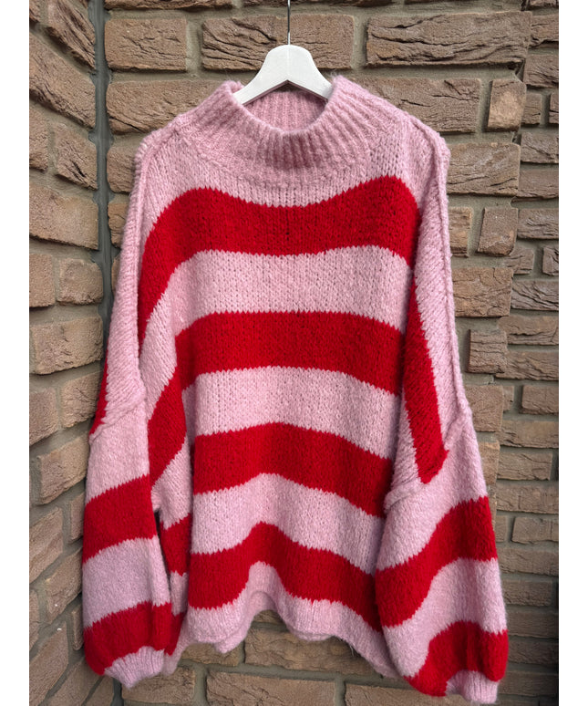 Oversize Strickpullover | gestreift | rosa rot