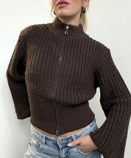 Mokka Chunky-Zipstrickjacke