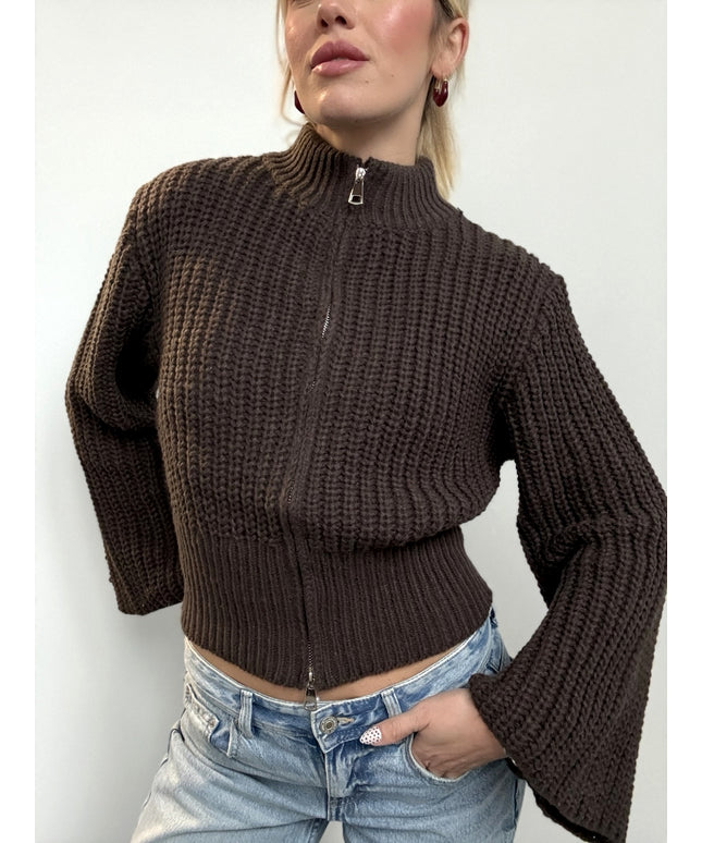 Mokka Chunky-Zipstrickjacke