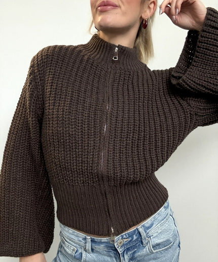 Mokka Chunky-Zipstrickjacke