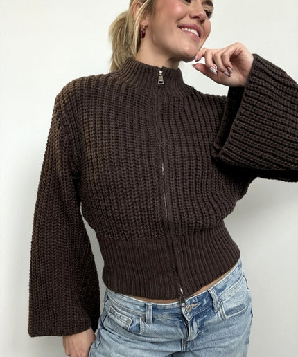 Mokka Chunky-Zipstrickjacke