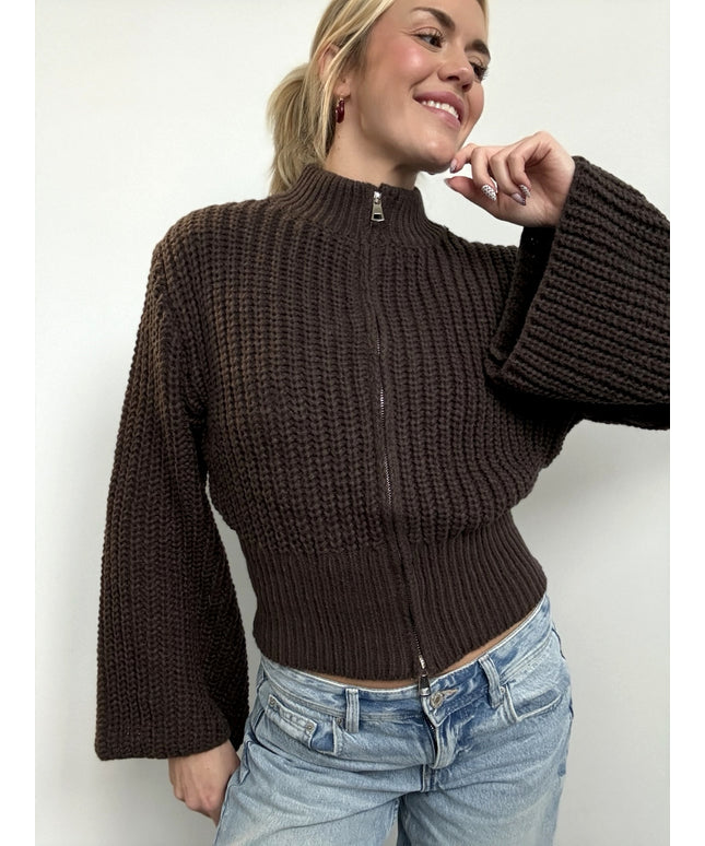 Mokka Chunky-Zipstrickjacke