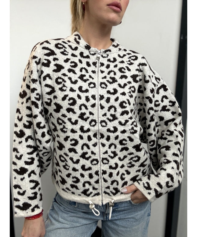 Zip Leo Strickjacke mit Tunnelzug | Greige