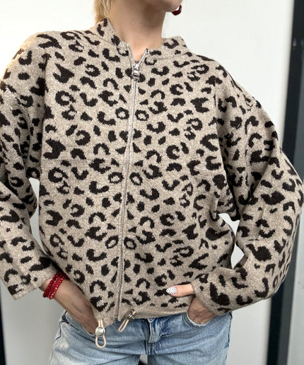 Zip Leo Strickjacke mit Tunnelzug | Taupe