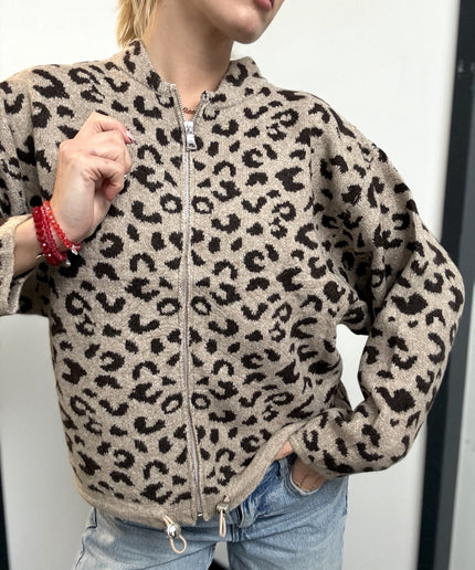 Zip Leo Strickjacke mit Tunnelzug | Taupe