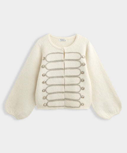 Military Cardigan mit Statement-Borten | Creme