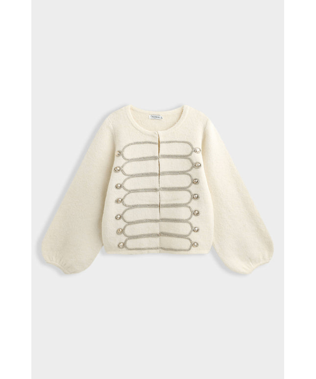 Military Cardigan mit Statement-Borten | Creme